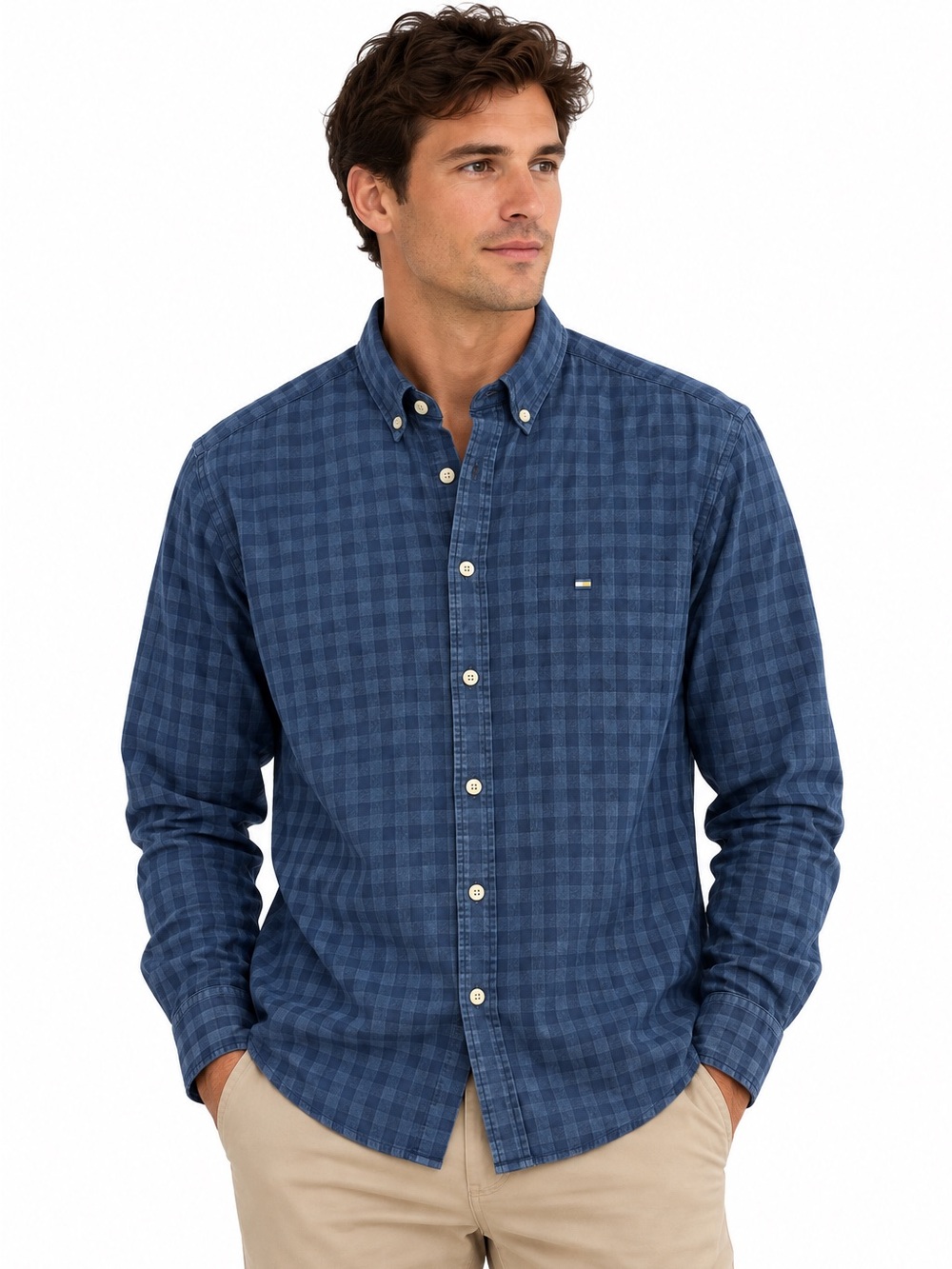 NWT Tommy Hilfiger Men’s Blue Check 100% Cotton Button Down Shirt (Size XL)